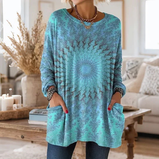 Women's Digital Printing Fashion Round Neck Mid-length Women's T-shirt