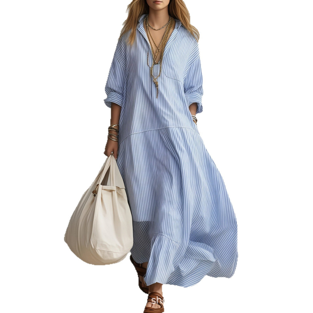 Women's Spring Casual Striped Loose Long-sleeved Dress