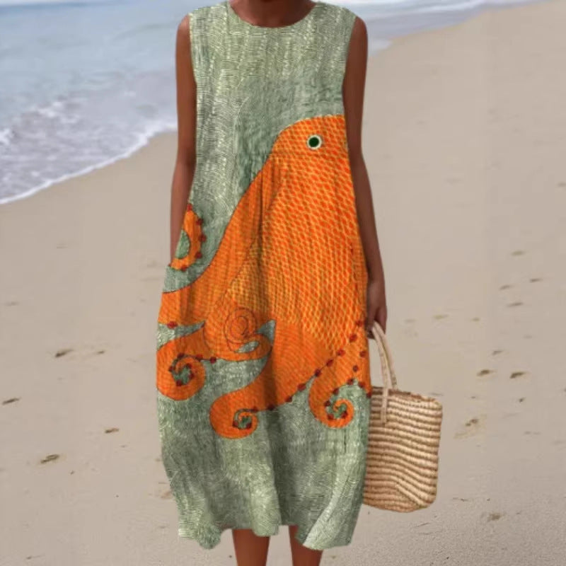 Sleeveless Pleated Large Version Loose-fitting Casual Dress
