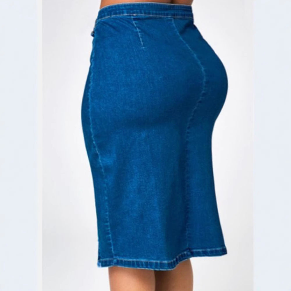 Classic Innovative Stretch Denim Long Hip Skirt