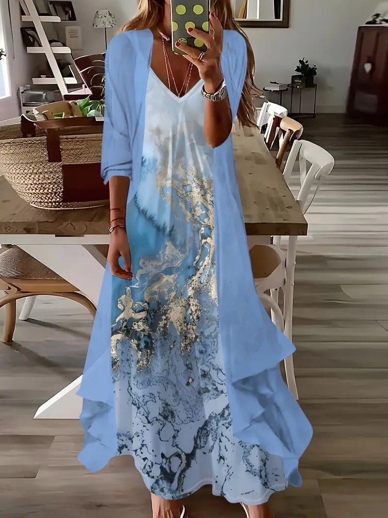 Women's Independent Floral Printed Wear Inner Two-piece Dress