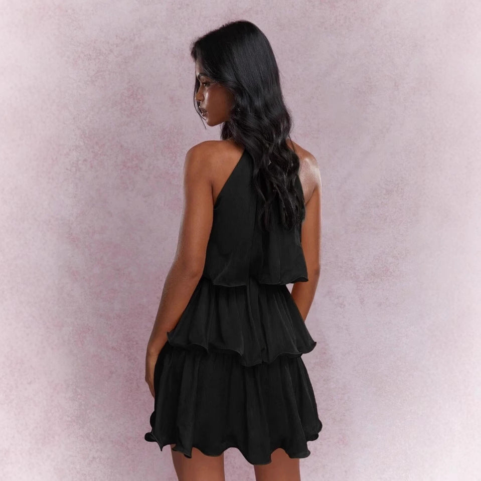Summer Halter Sleeveless High-grade Tulle Ruffled Dress