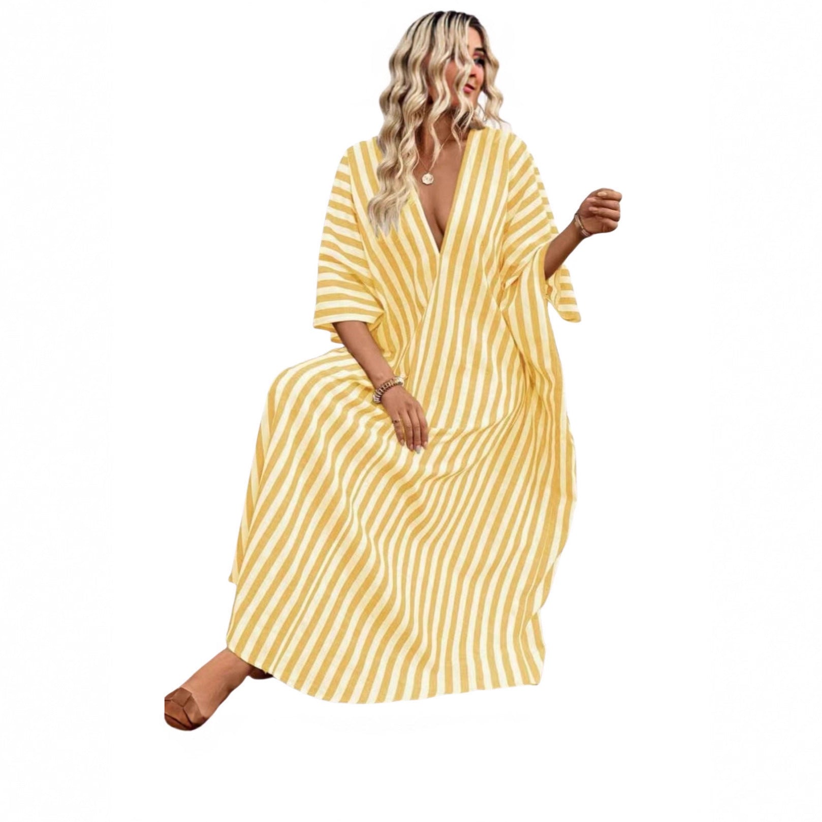 Fashion Loose Casual Striped Long Holiday Dress