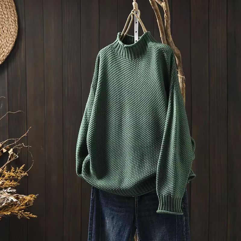 Women's Mock Neck Loose Pullover Large Long Women's Sweater