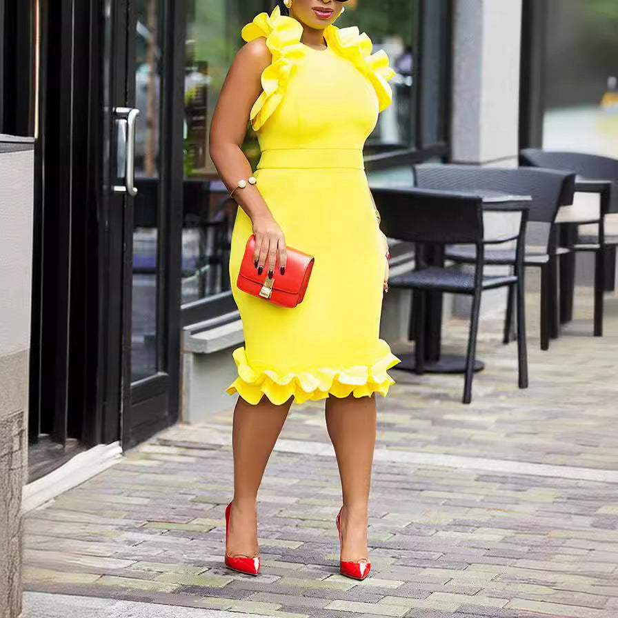 Unique Women's Solid Color Stringy Seedge Dress