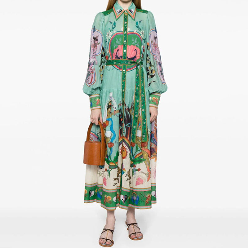 Women's Trend Printed Lantern Sleeve Long Sleeves Large Dress