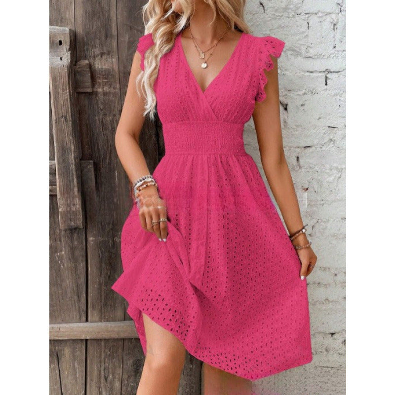 Classic Multicolor Summer Ruffle Sleeve Elegant Dress