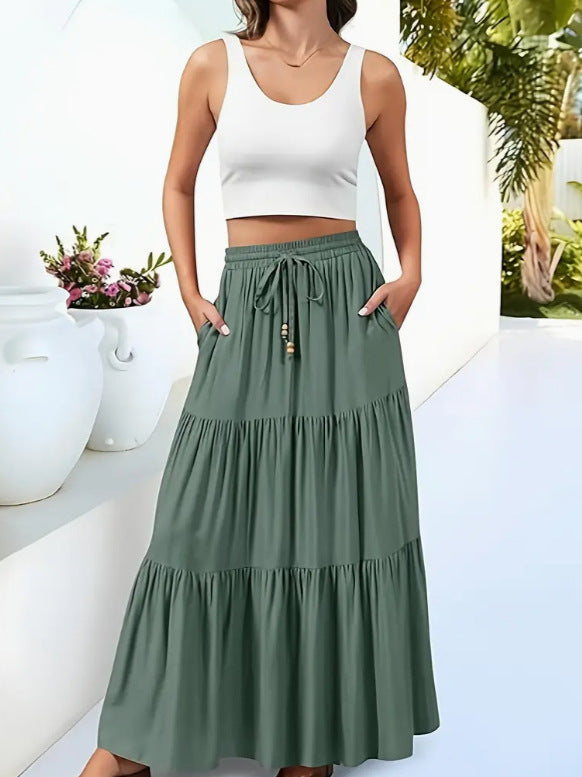 Women's Fashion Stitching Shrink Pocket Casual Skirts
