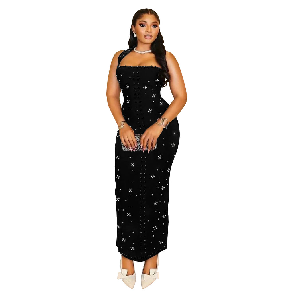 Women's Fashion Wear Halter Hot Rhinestone Bubble Beads Dress