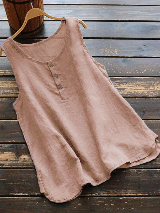 Women's Solid Color Round Neck Loose Casual Cotton Vests
