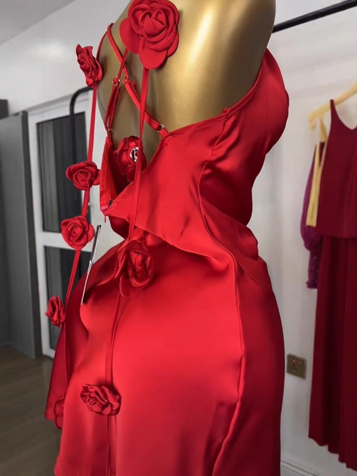 Summer Sleeveless Sling Three-dimensional Flower Pin Dress