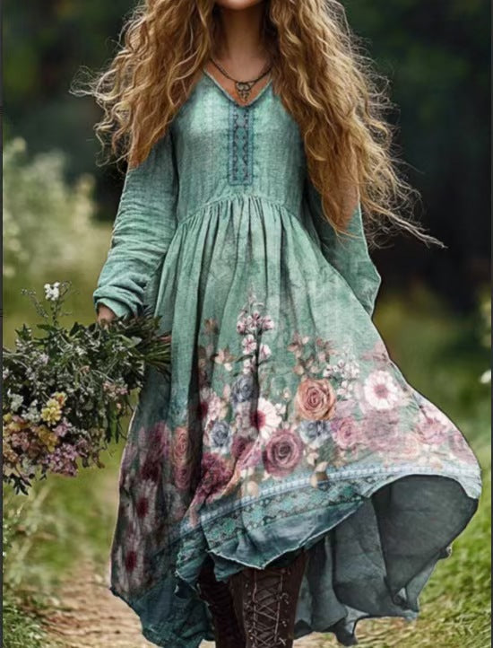 Women's Spring Printed Long-sleeved Other Elegant Dress