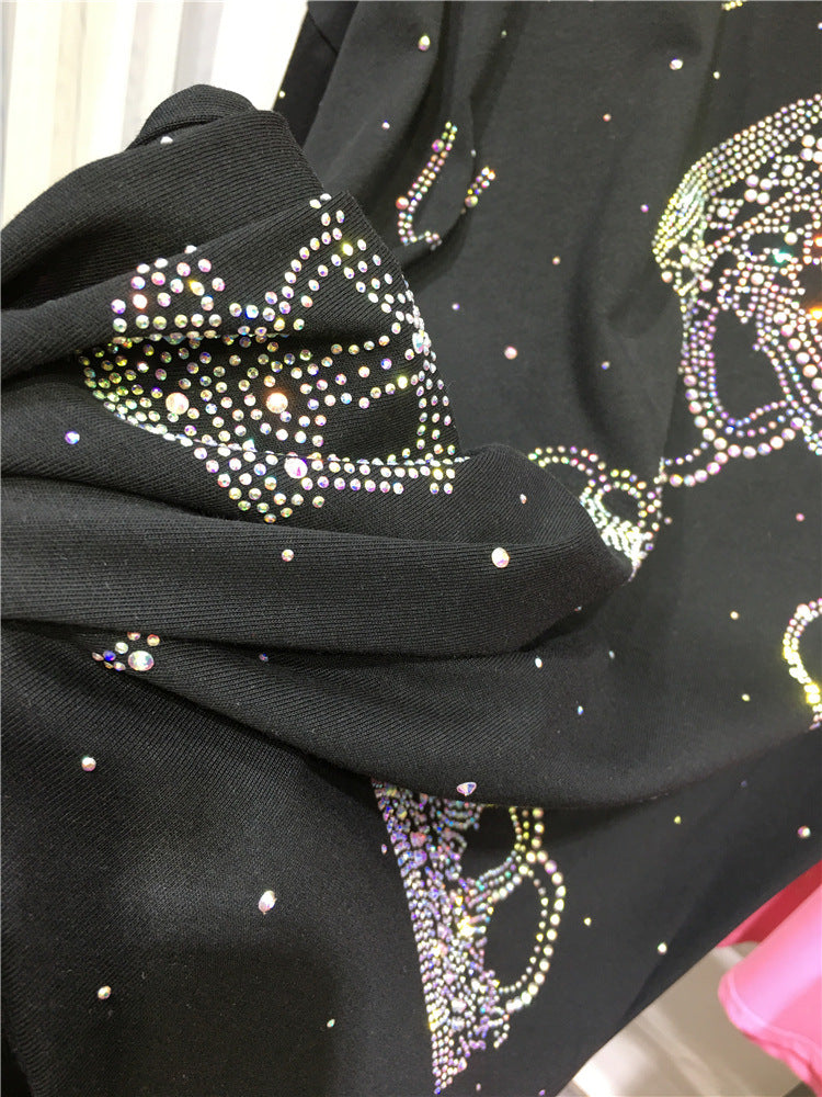 Rhinestone Crown Shiny Fashionable Stylish With Sleeves Female Shorts