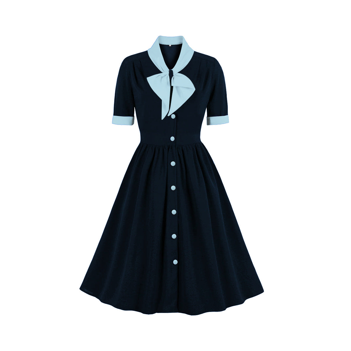 Women's Style Elegant Retro Contrast Color Bow Breasted Dress