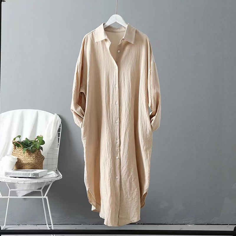 Women's Solid Color Fashion Shirt Cotton Linen Loose Pockets Blouse