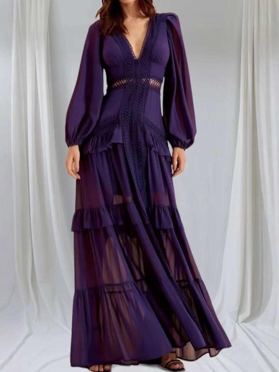 Cool Women's Elegant Stitching Long Sleeve Dress