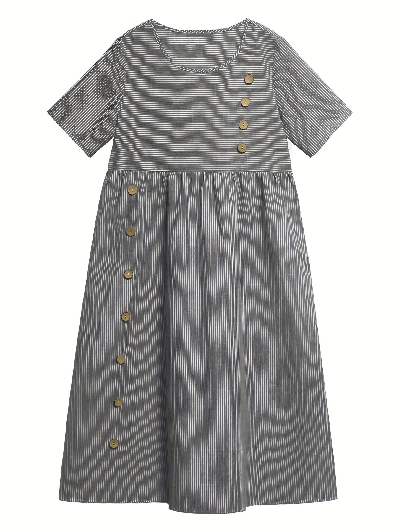 Women's Summer Sleeve Striped Fashion Wear Elegant Fastener Decoration Skirts