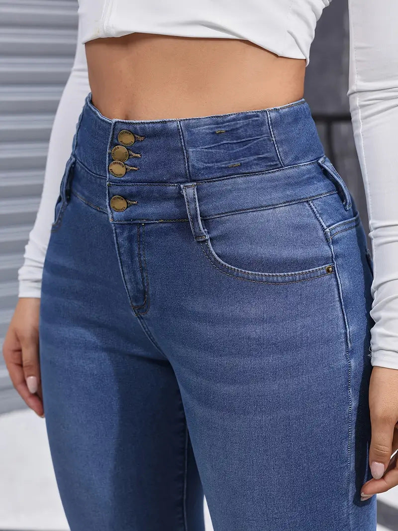 Women's Fleece-lined Elastic Skinny Blue Washed Slim Denim Jeans