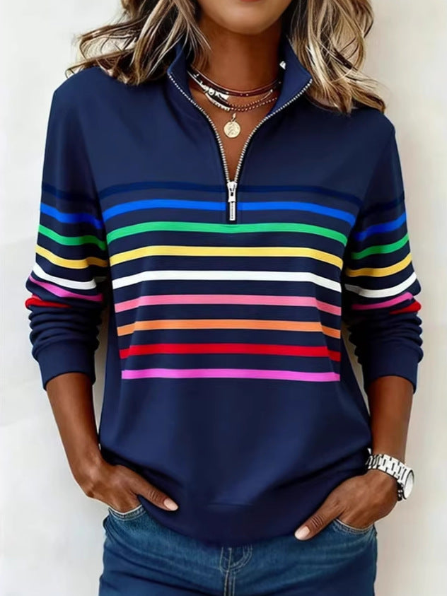 Unique Women's Half Zipper Digital Printing Blouse