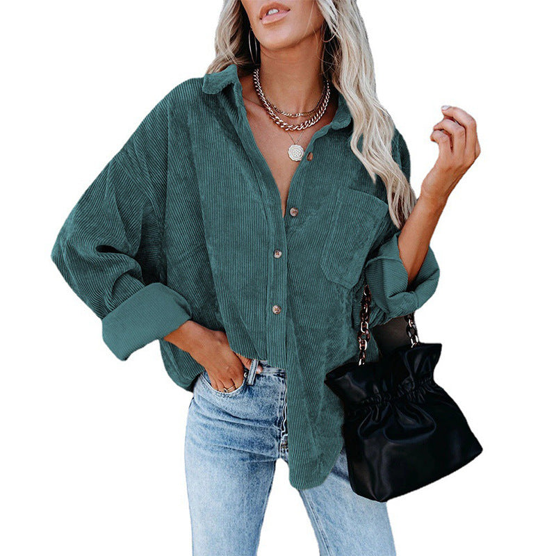 Durable Women's Loose Leisure Corduroy Shirt Blouse