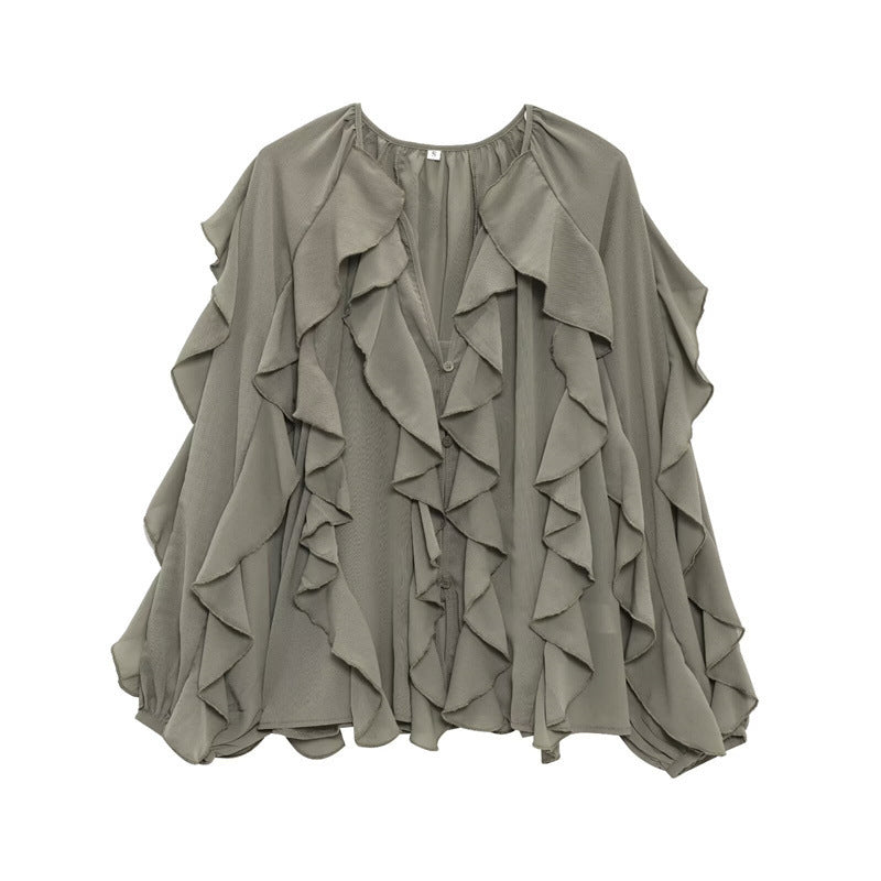 Z Spring Long Fashion Loose Design Niche Laminated Decoration Blouse