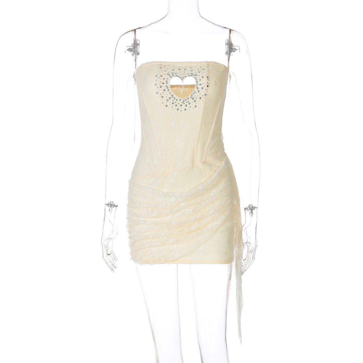 Women's Fashion Rhinestone Heart-shaped Sexy Tube Stitching Lace Dress