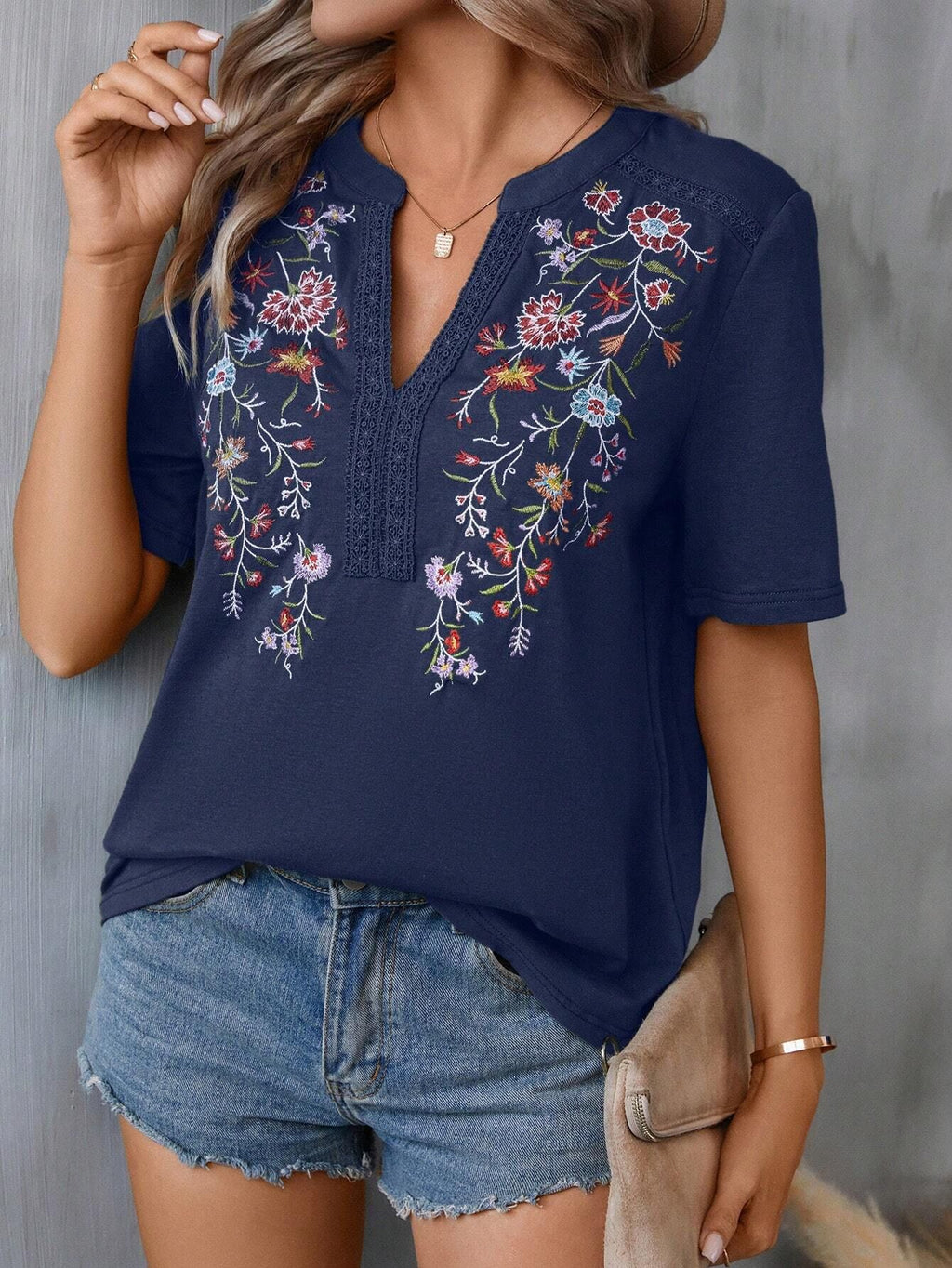 Women's Summer Fashion Ten Thousand Needles Embroidery Stitching Blouses