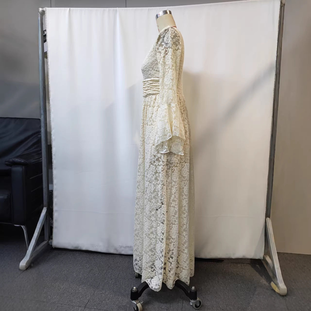 European Elegant High Waist Lace Stitching Casual Dress