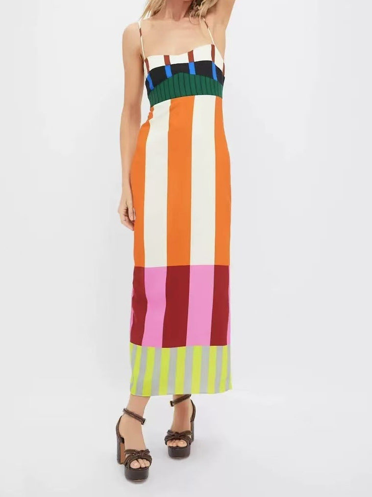 Women's Summer Striped Color Block Skinny Split Skirts