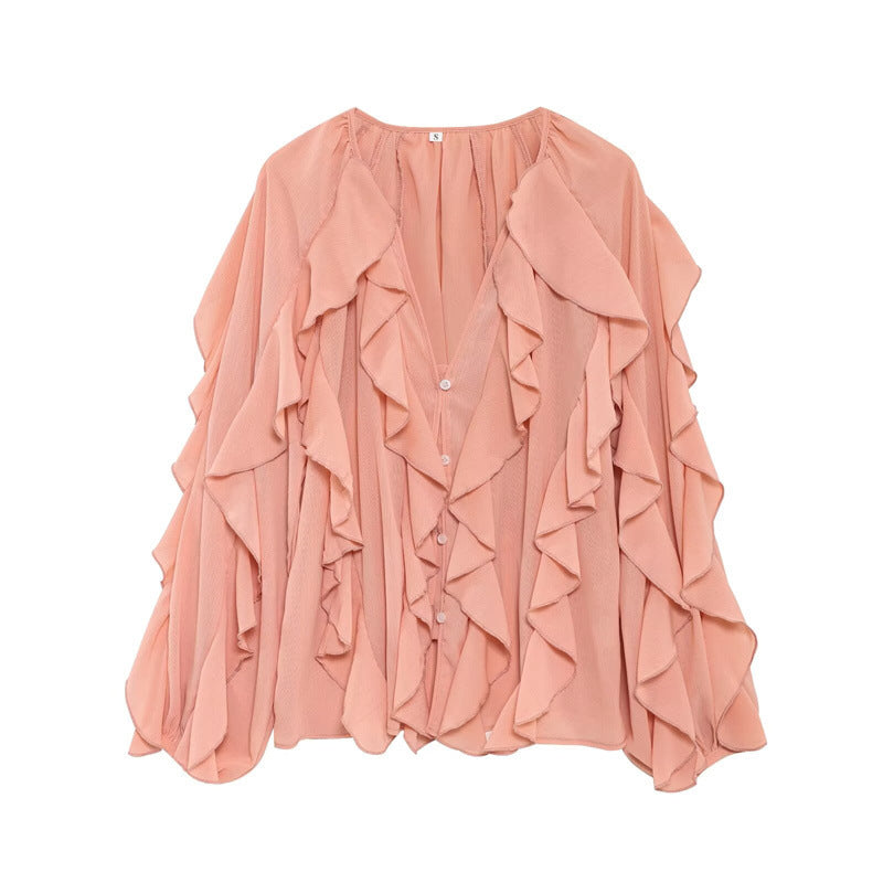 Z Spring Long Fashion Loose Design Niche Laminated Decoration Blouse