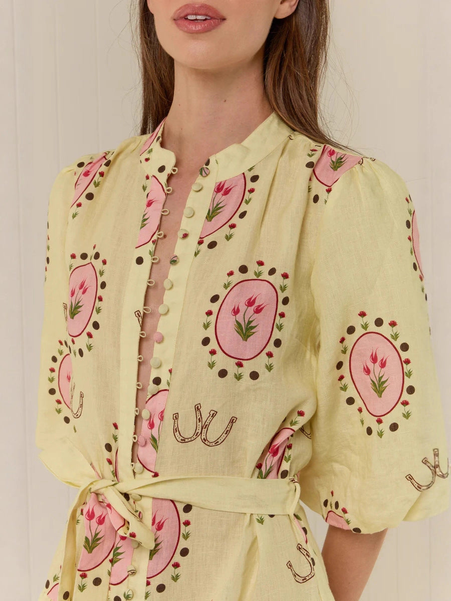 Versatile Casual Fashion Linen Shirt Collar Dress