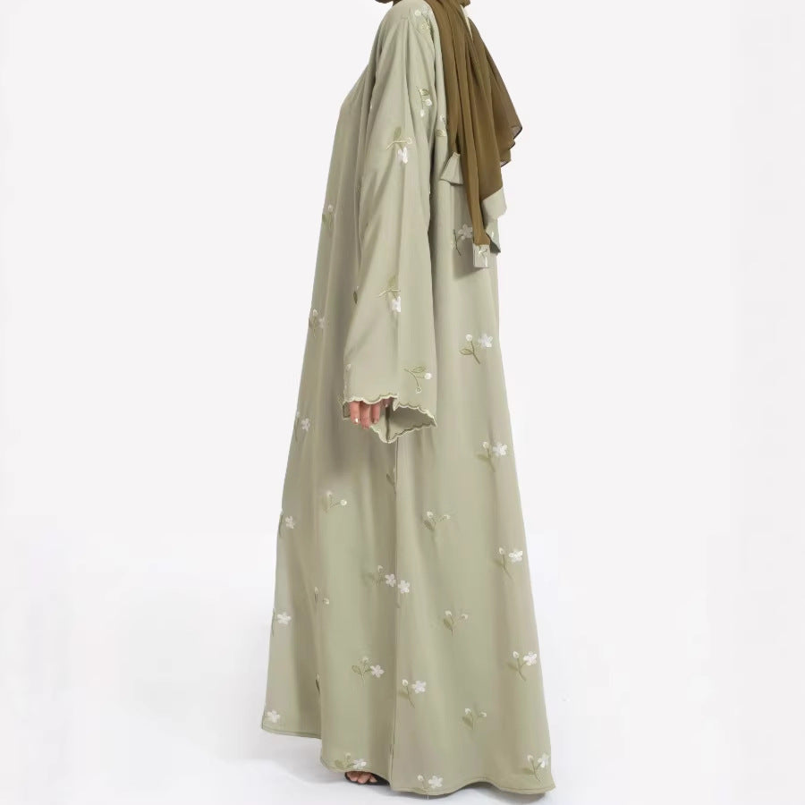 Robe Pullover Flower Print Cuff Embroidered Dress