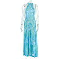 Women's Printed Street A- Line Round Neck Pleated Sleeveless Dress