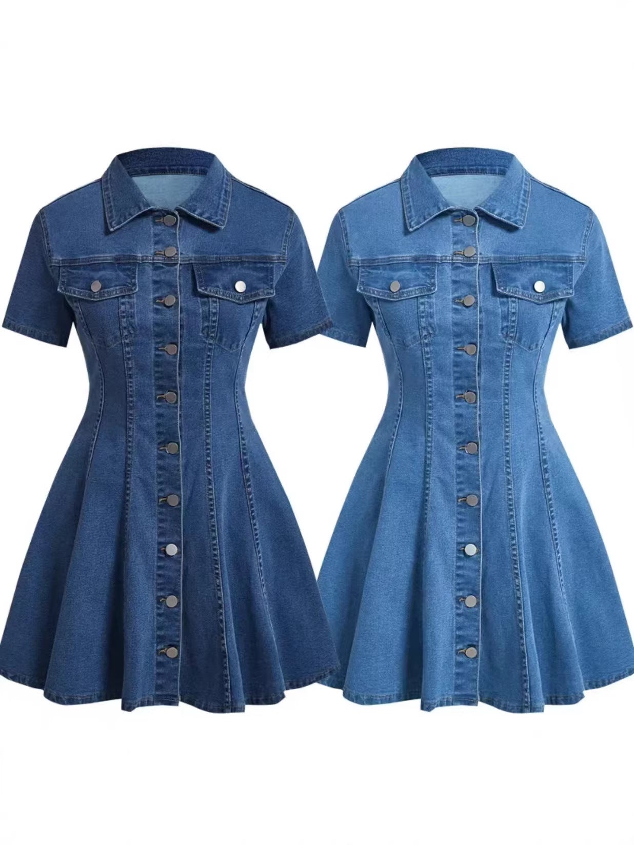 Glamorous Graceful Women's Denim Short-sleeved Waist Dress
