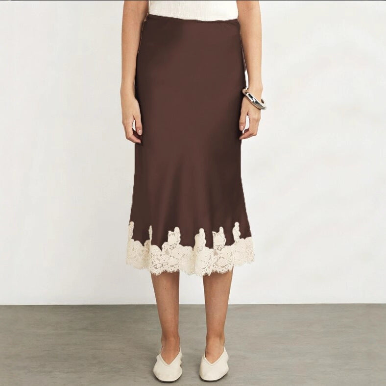 Women's Spring Lace Silk Stitching Vacation Seaside Skirts