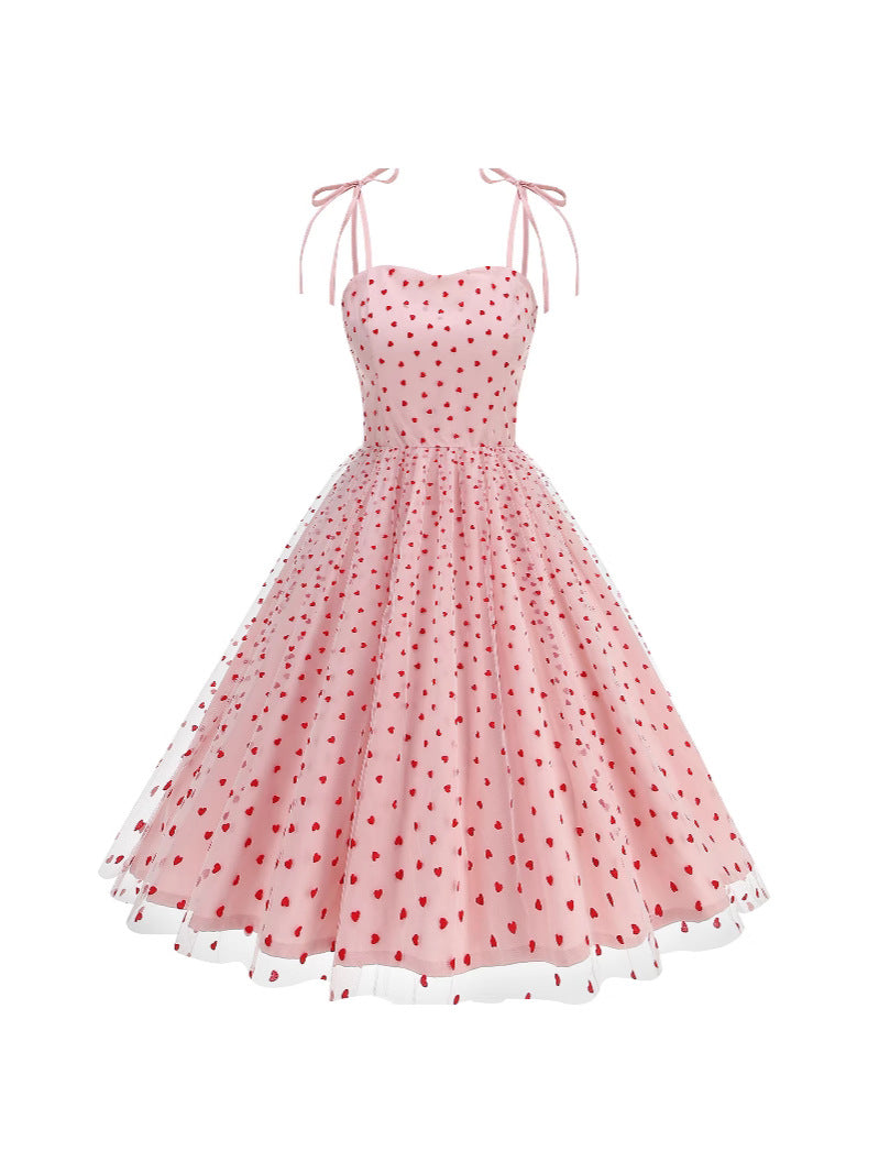 Strap Embroidery Mesh Valentine's Day Couple Fresh Dress