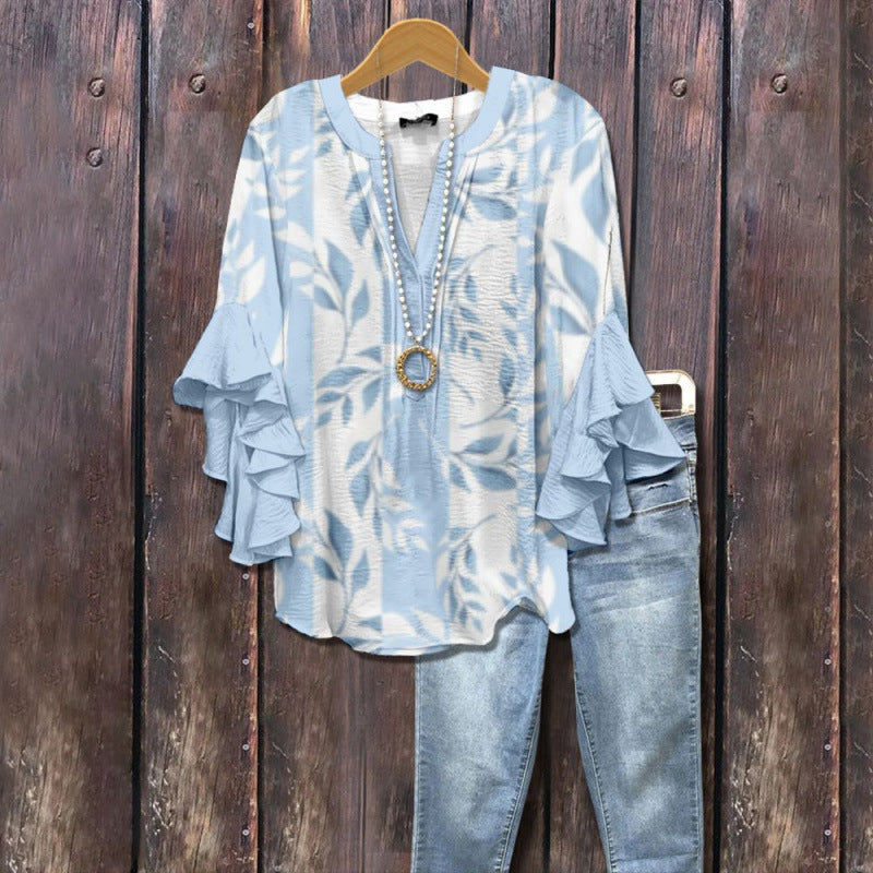 Women's Bubble Wrinkle Floral Element Digital Printing Casual Trend Women's T-shirt