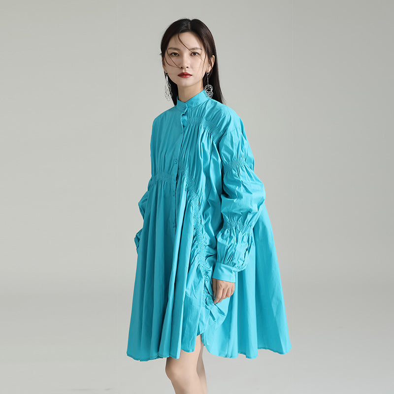 Fashion Fashionmonger Irregular Pleating Lantern Sleeve Large Swing Dress
