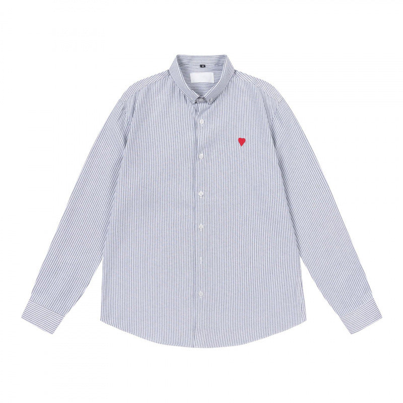 Women's & Men's High Version Small Love Embroidered Shirt Casual Loose Couple Long Blouse