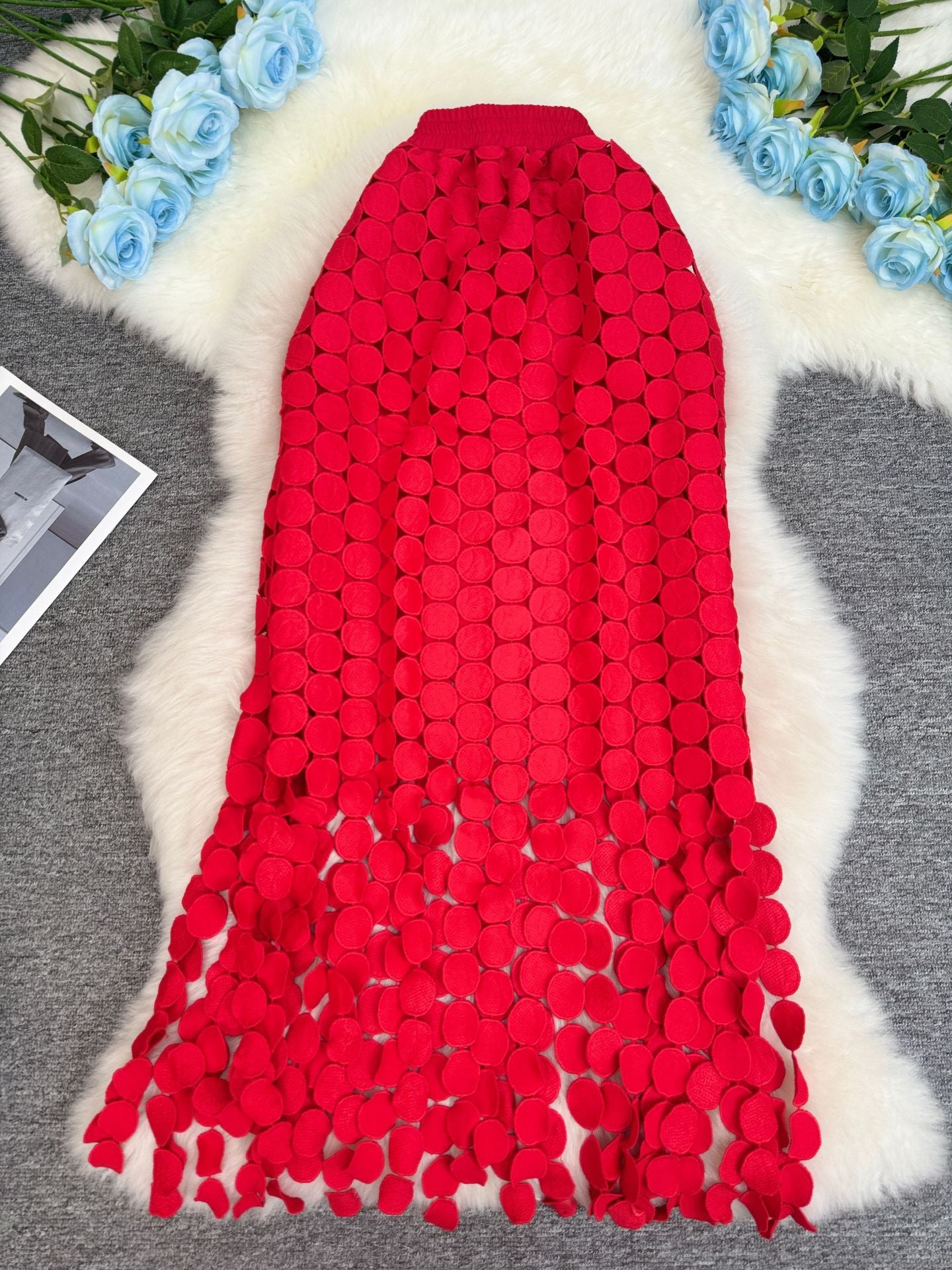 Hollow Dot Tassel Straight Design Sense Sheath Long Skirt