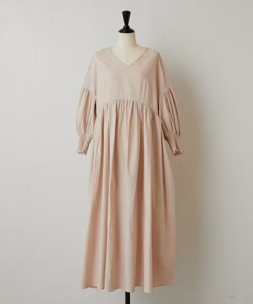 Lantern Sleeve Cuff Olive Long Solid Dress