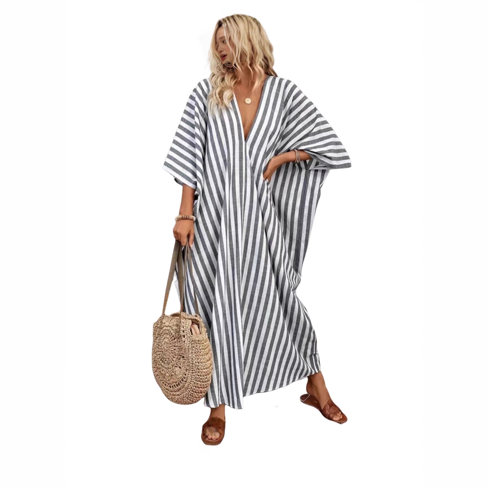 Fashion Loose Casual Striped Long Holiday Dress
