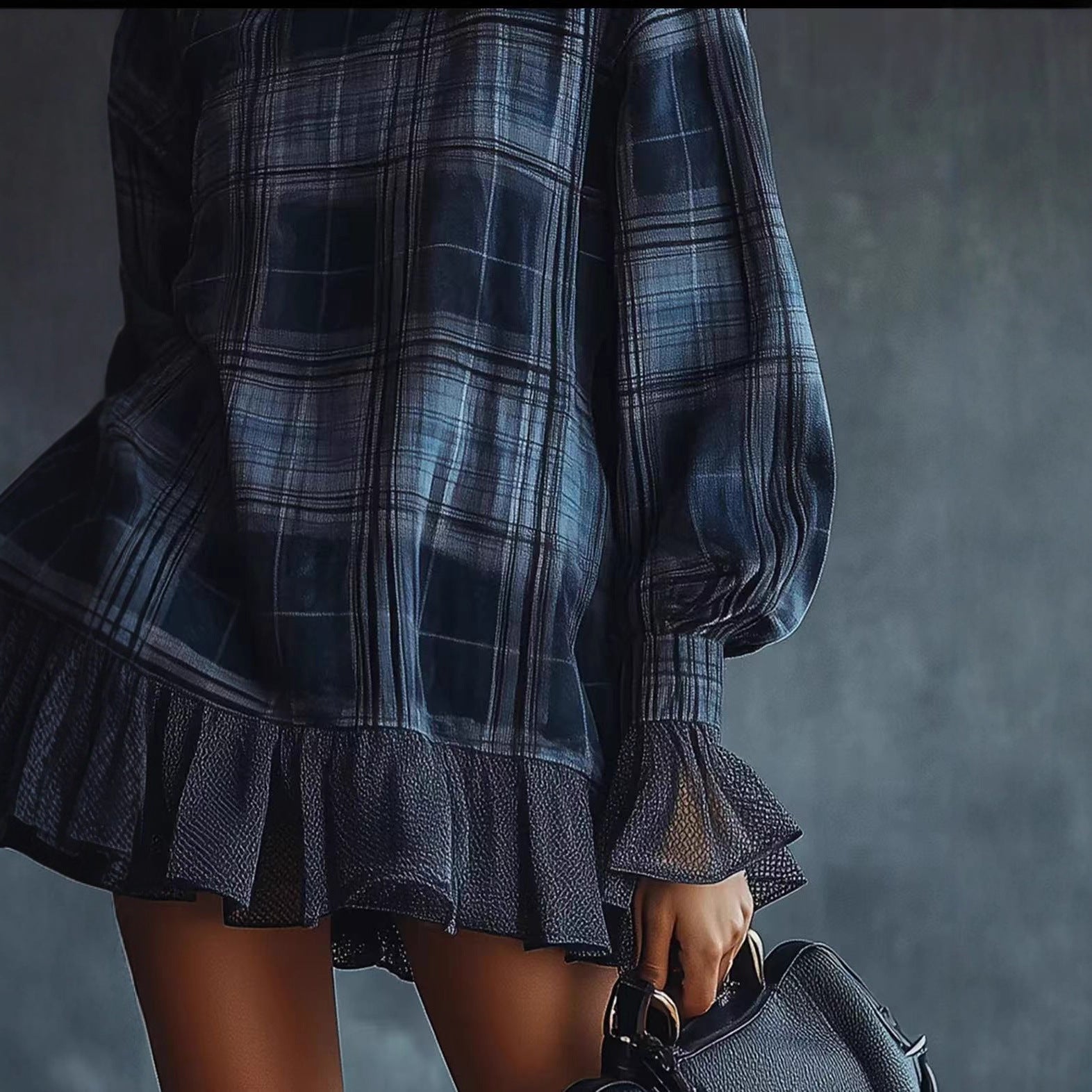 Women's Elegant Outfit Spring Plaid Design Lotus Skirts