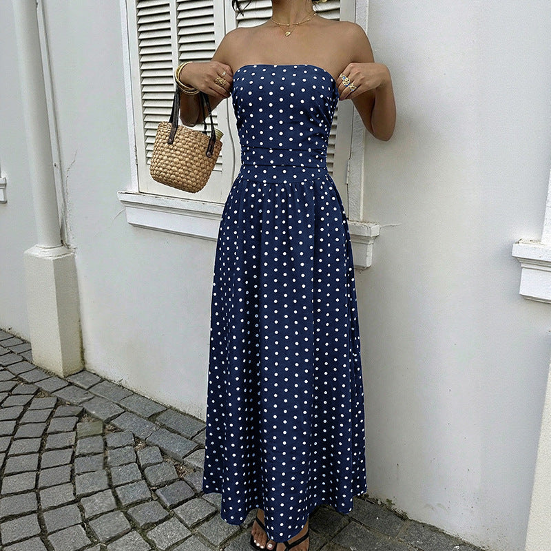 Summer Date Party Elegant Retro Sleeveless Tube Polka Tops