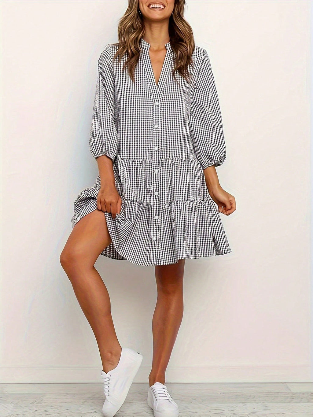 Classy Slouchy Beautiful Women's Loose Plaid Dress