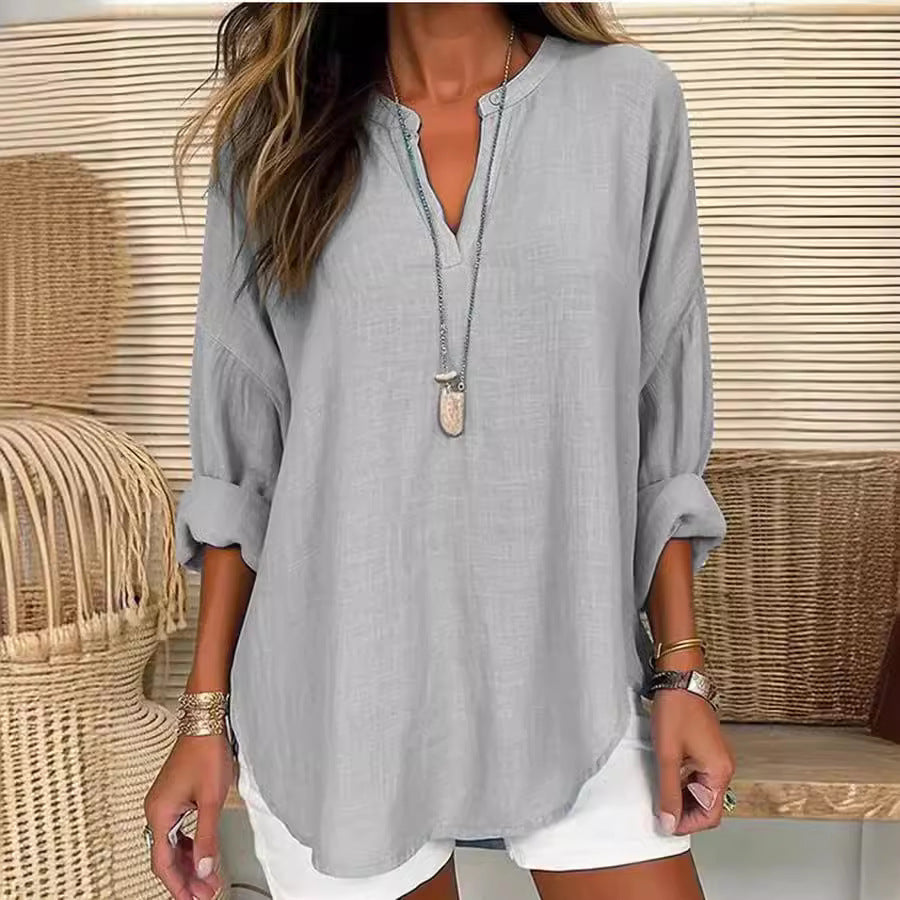 Classy Women's Small Buttons Curved Hem Women's T-shirt