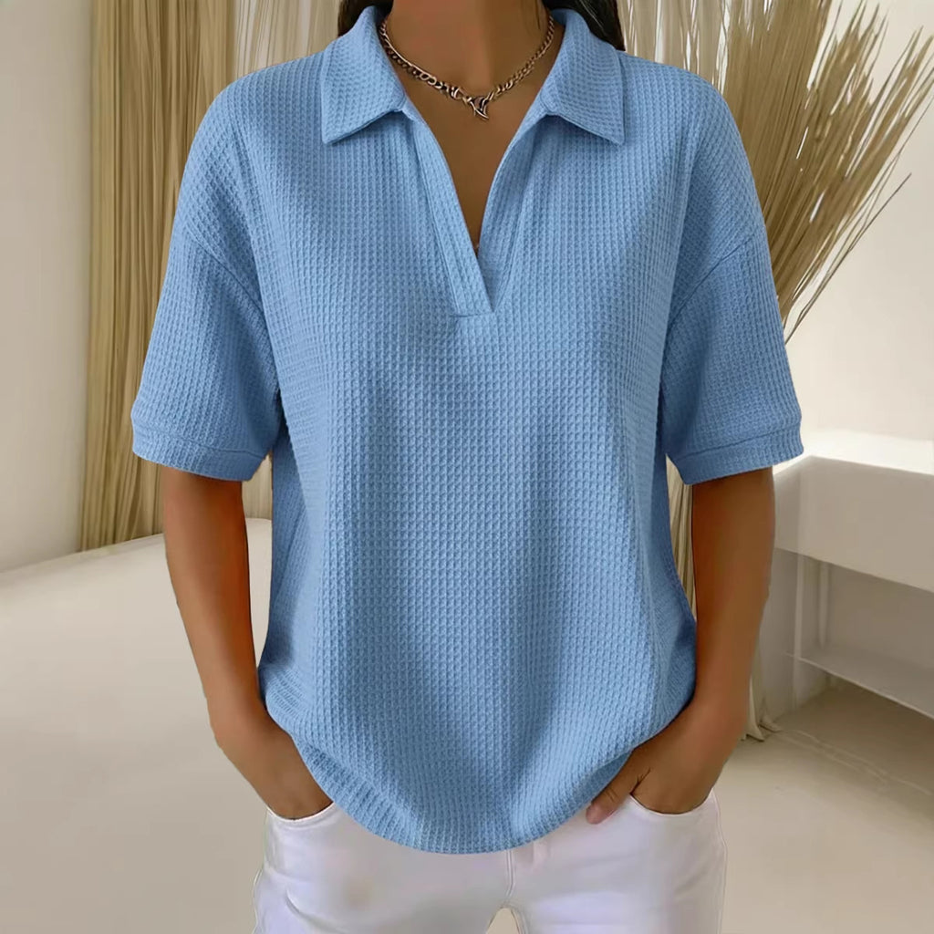 Fashion Waffle Solid Color Pullover Loose Tops