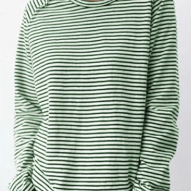 Women's Casual Loose Round Neck Raglan Long Sleeve Striped Printed Women's T-shirt