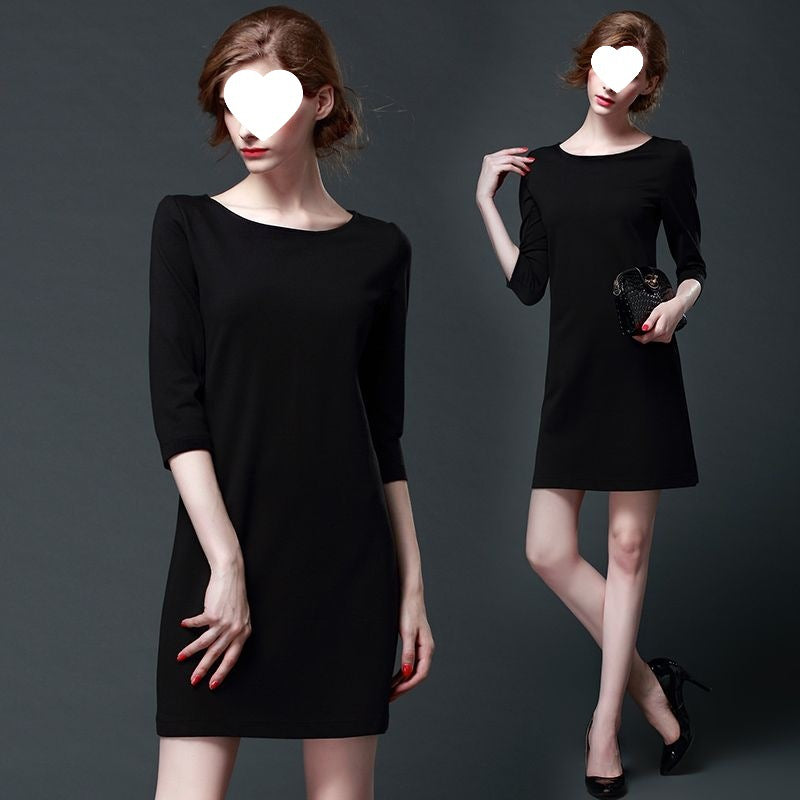 Spring Straight Three-quarter Sleeve Fat Elegant Loose Slimming Mid-length Dress
