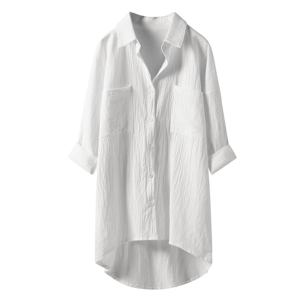 Women's Shirt Casual Style Cotton Double Pocket Clothing